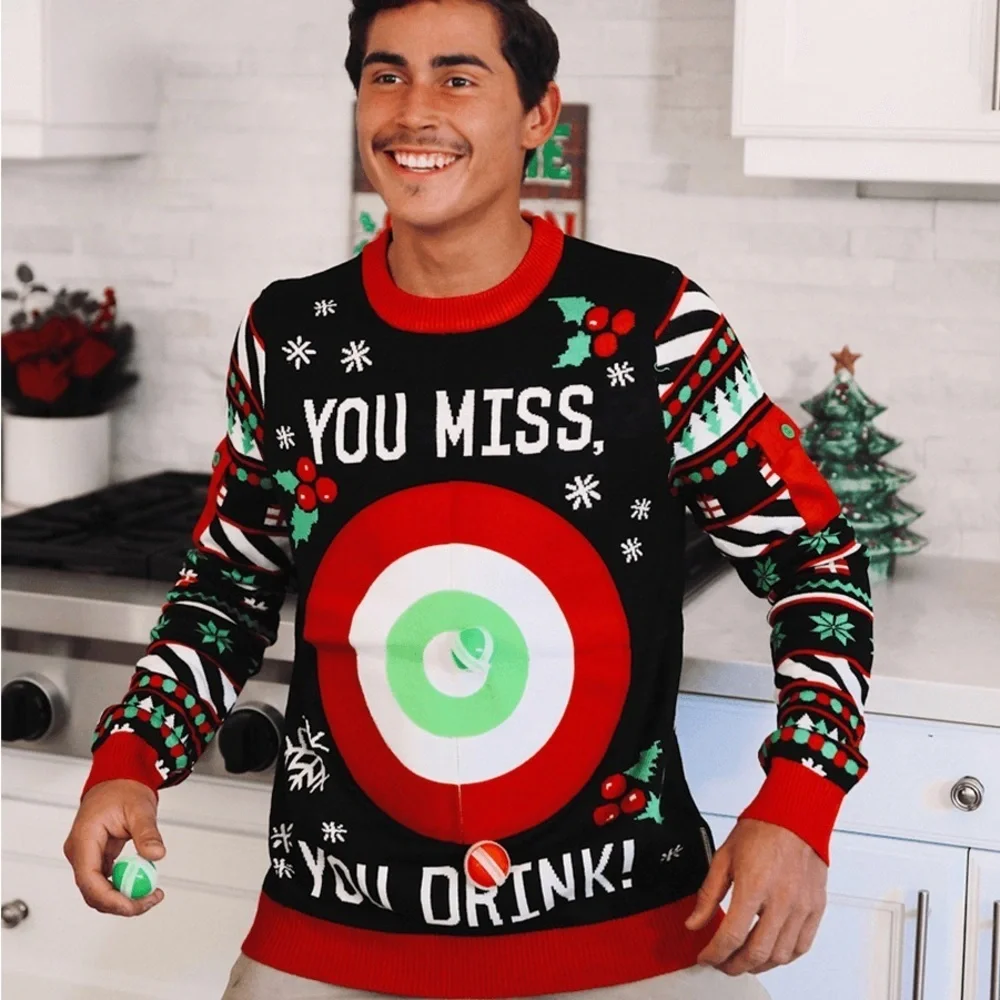 TIPSY ELVES‎ MEN'S DRINKING GAME UGLY CHRISTMAS SWEATER HOLIDAY SIZE L PARTY TOP